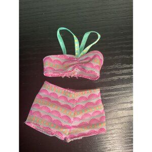 Fashion Doll Pink & Green Patterned Swimwear Set